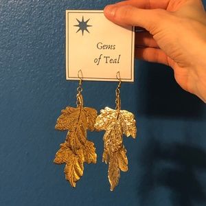 SOLD Boho Gold Tone Maple Leaf Tassel Shoulder Dusters